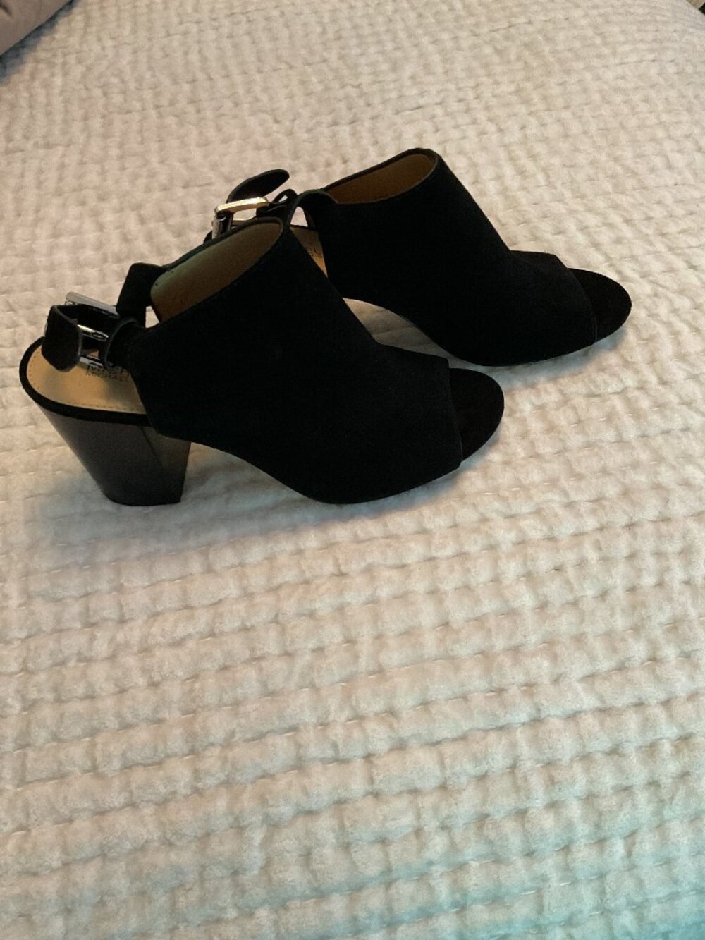 Michael Kors Suede, Peeptoe, Slingback Mules